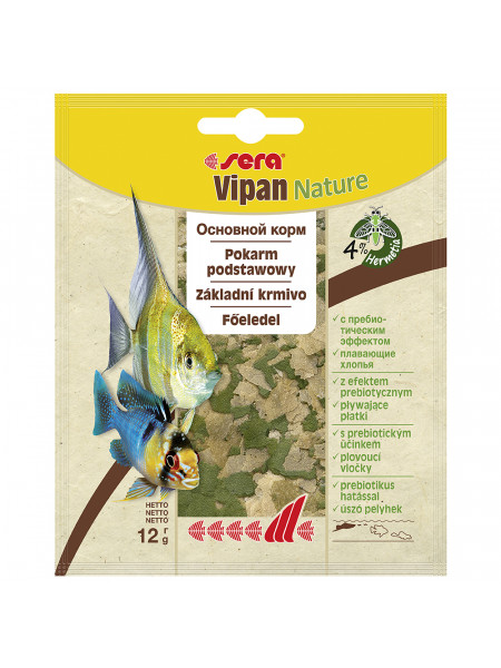 Sera VIPAN 12 гр, корм для рыб основной в хлопьях.