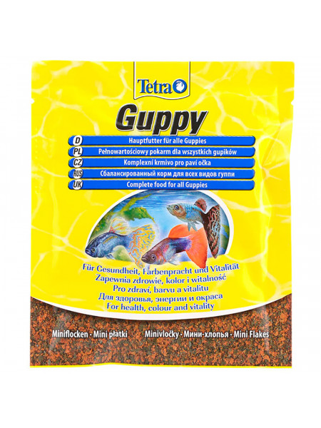 Tetra Guppy Mini Flakes 12г Корм для рыб пакет мини-хлопья основной для всех видов гуппи